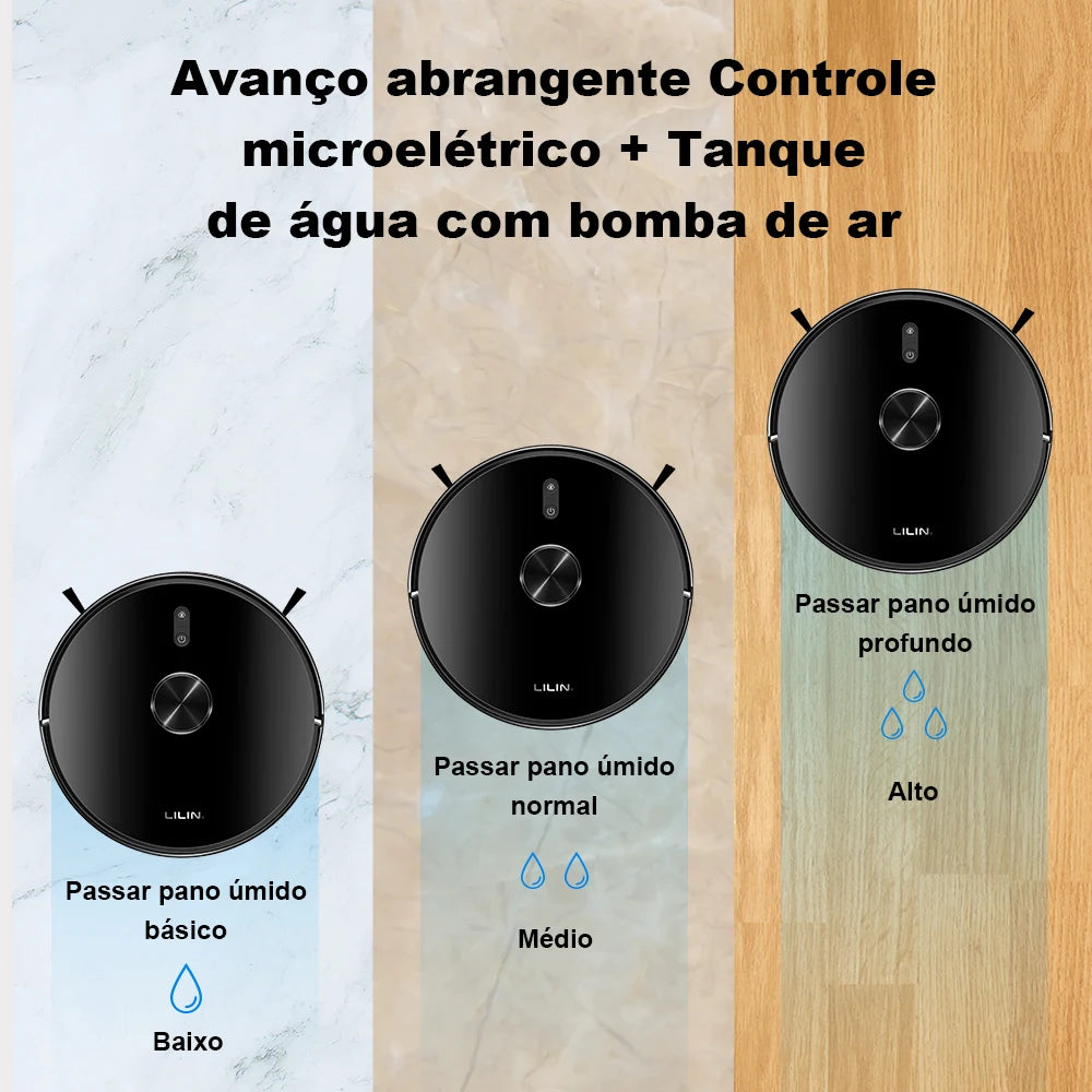 Robô aspirador com mapeamento a laser e função mop 6500Pa em fundo branco