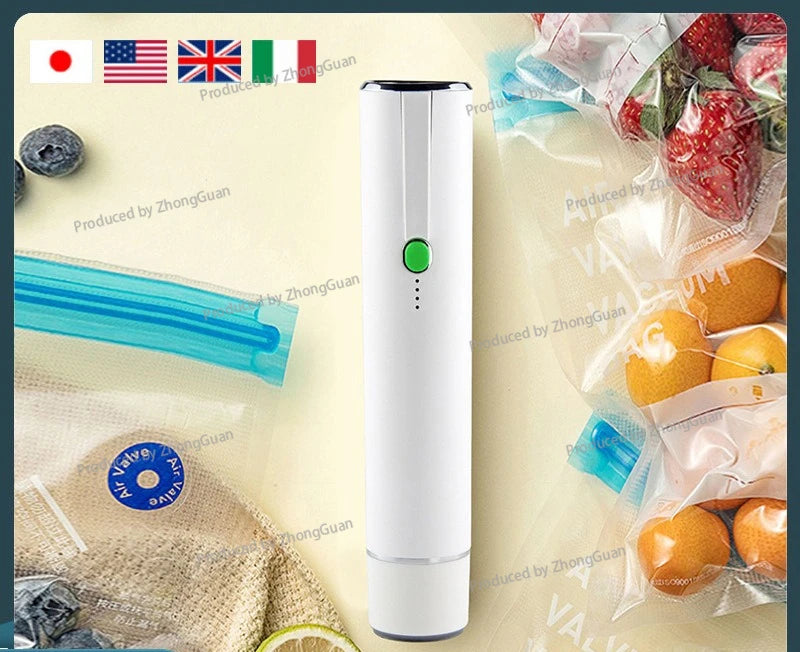 Seladora a vácuo portátil manual elétrica para alimentos em fundo branco