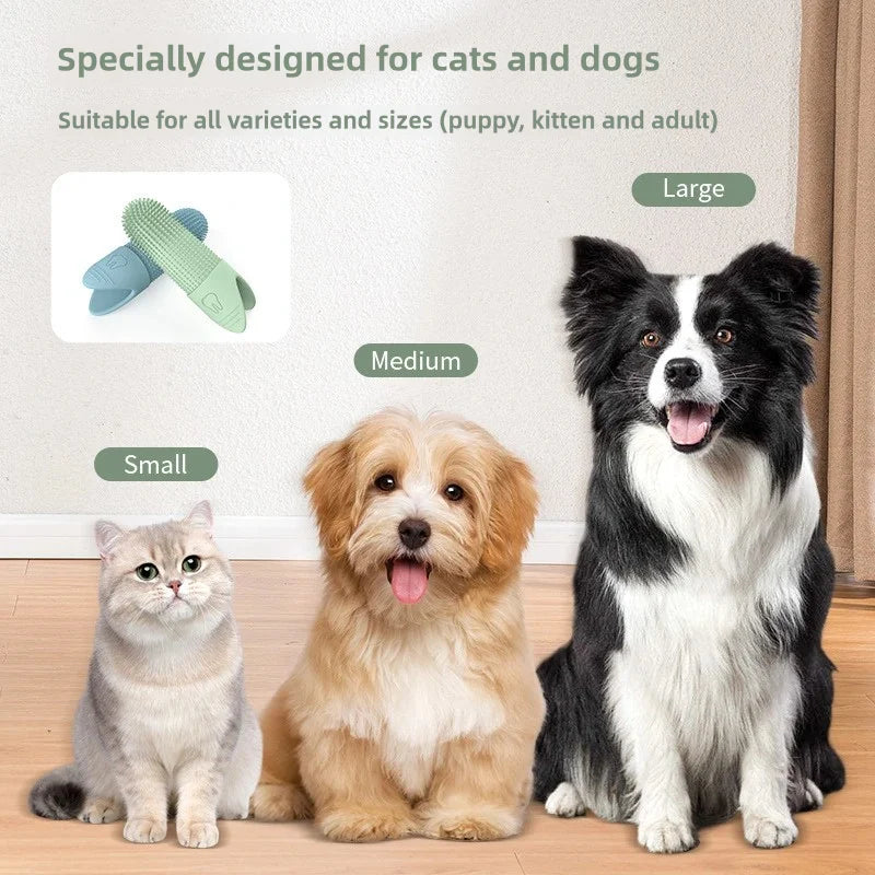 Escova dental dedeira 360 graus de silicone para cães e gatos em fundo branco