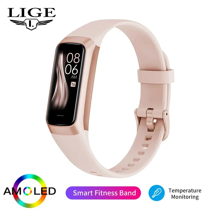 Smartwatch amoled com monitor cardíaco em fundo branco