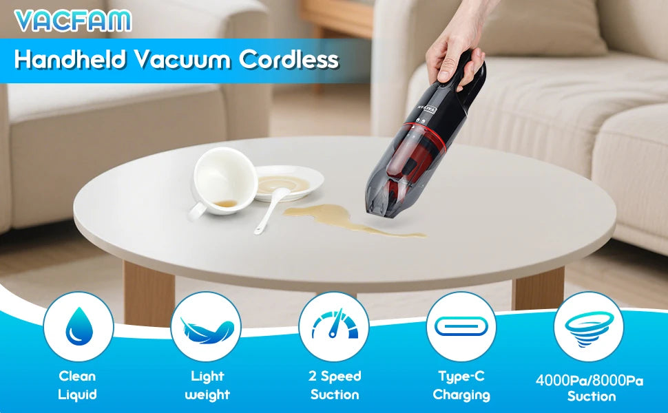 Mini aspirador portátil seco e molhado com escova para pets em fundo branco