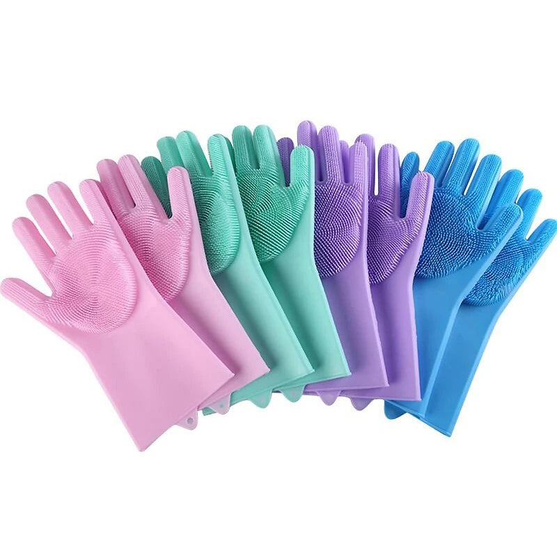 Luva de silicone banho massageadora tira pelos em fundo branco