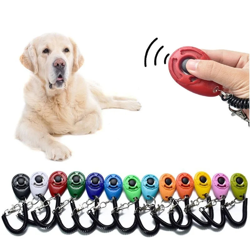 Clicker de treinamento com alça de pulso em fundo branco