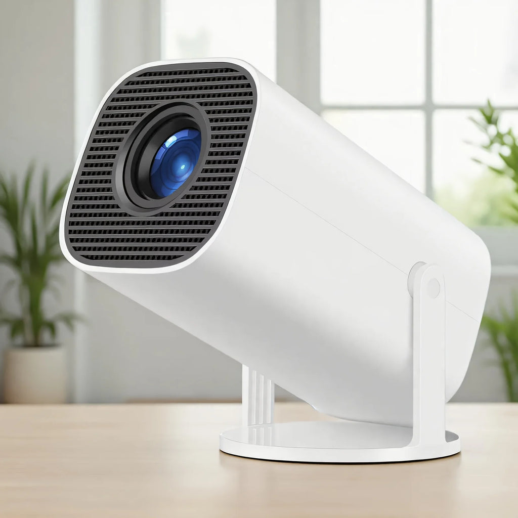 Mini projetor portátil 4K LED HD em fundo branco