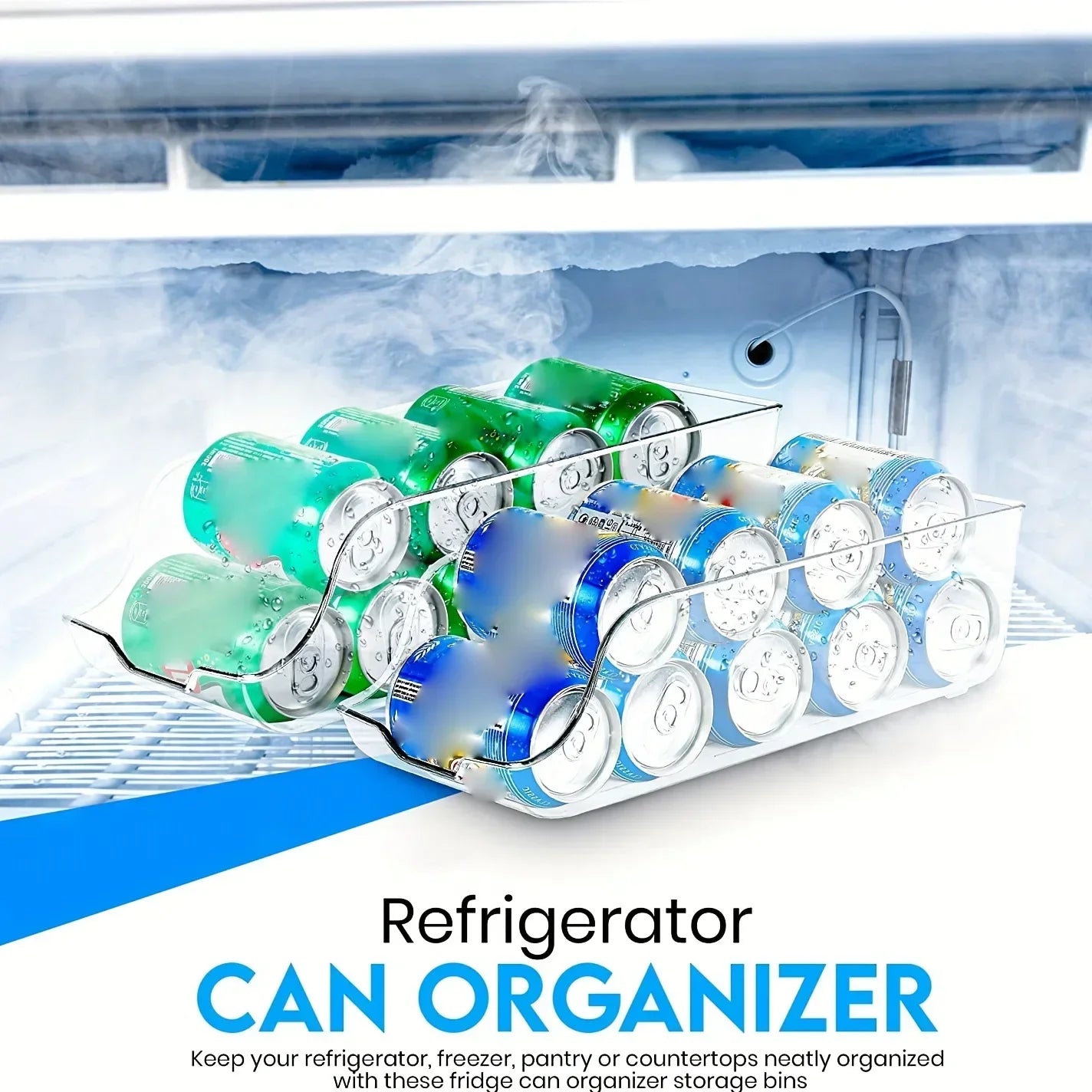Organizador de geladeira dispenser automático de latas em fundo branco