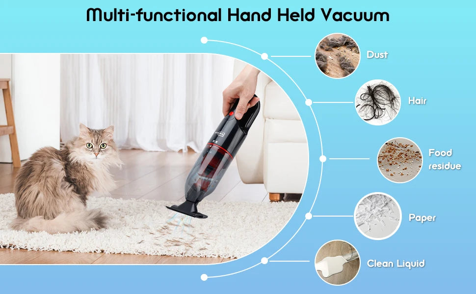 Mini aspirador portátil seco e molhado com escova para pets em fundo branco