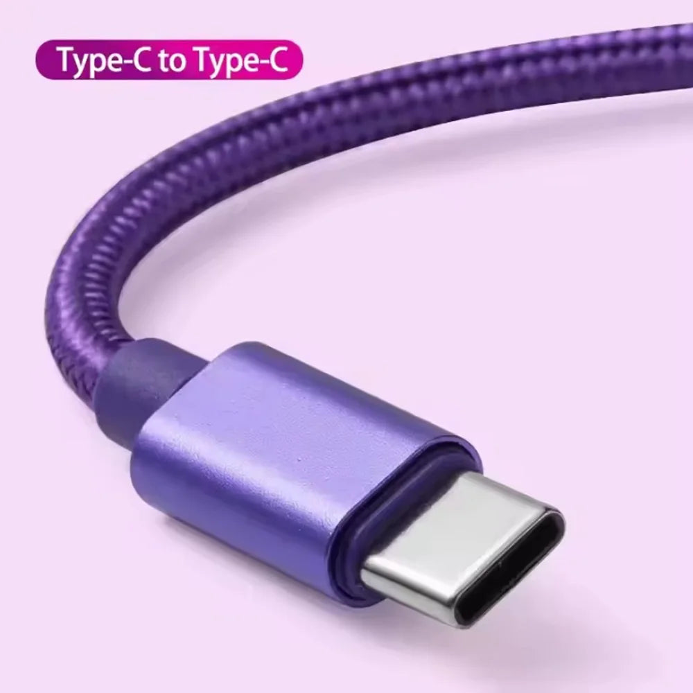 Cabo USB-C reforçado nylon trançado fast charge em fundo branco
