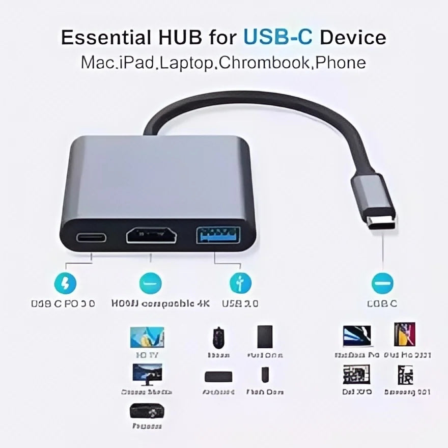 Adaptador USB-C para HDMI 4K com Entrada USB 3.0 e Carga 2