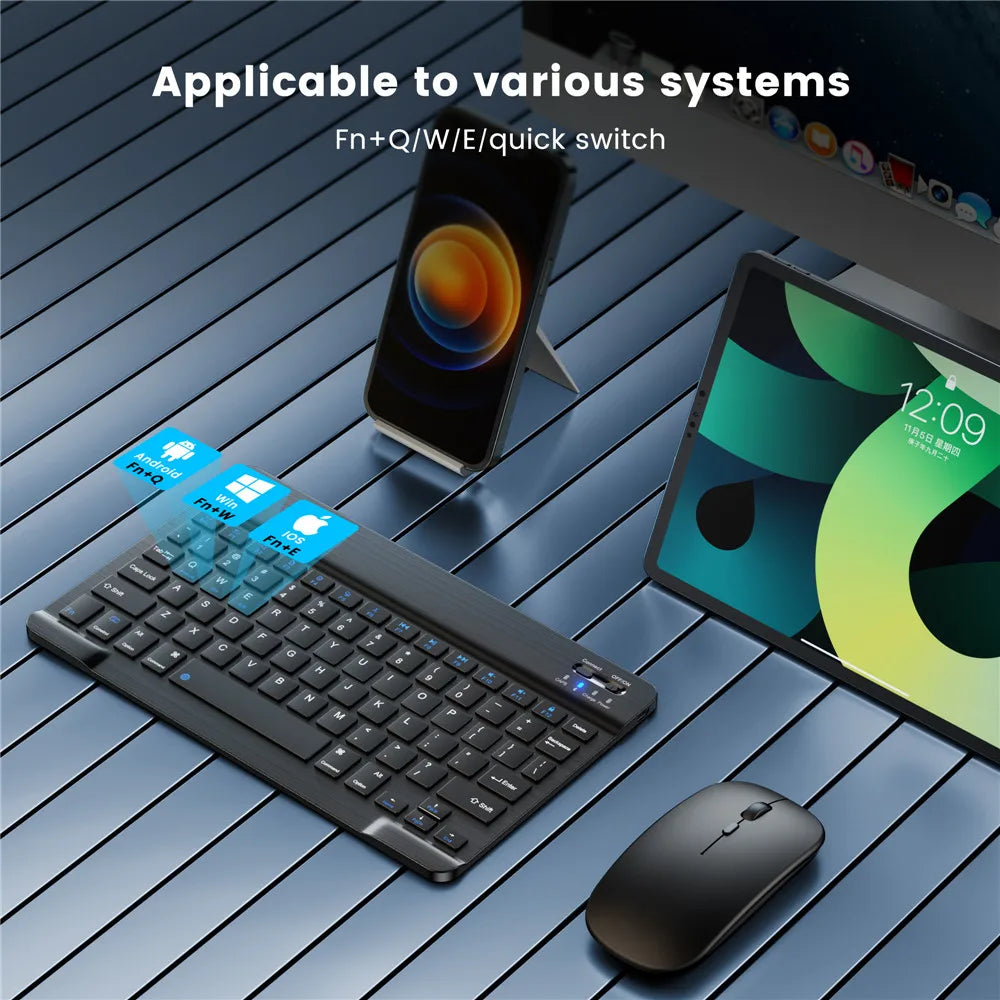 Teclado bluetooth ultra slim portátil em fundo branco