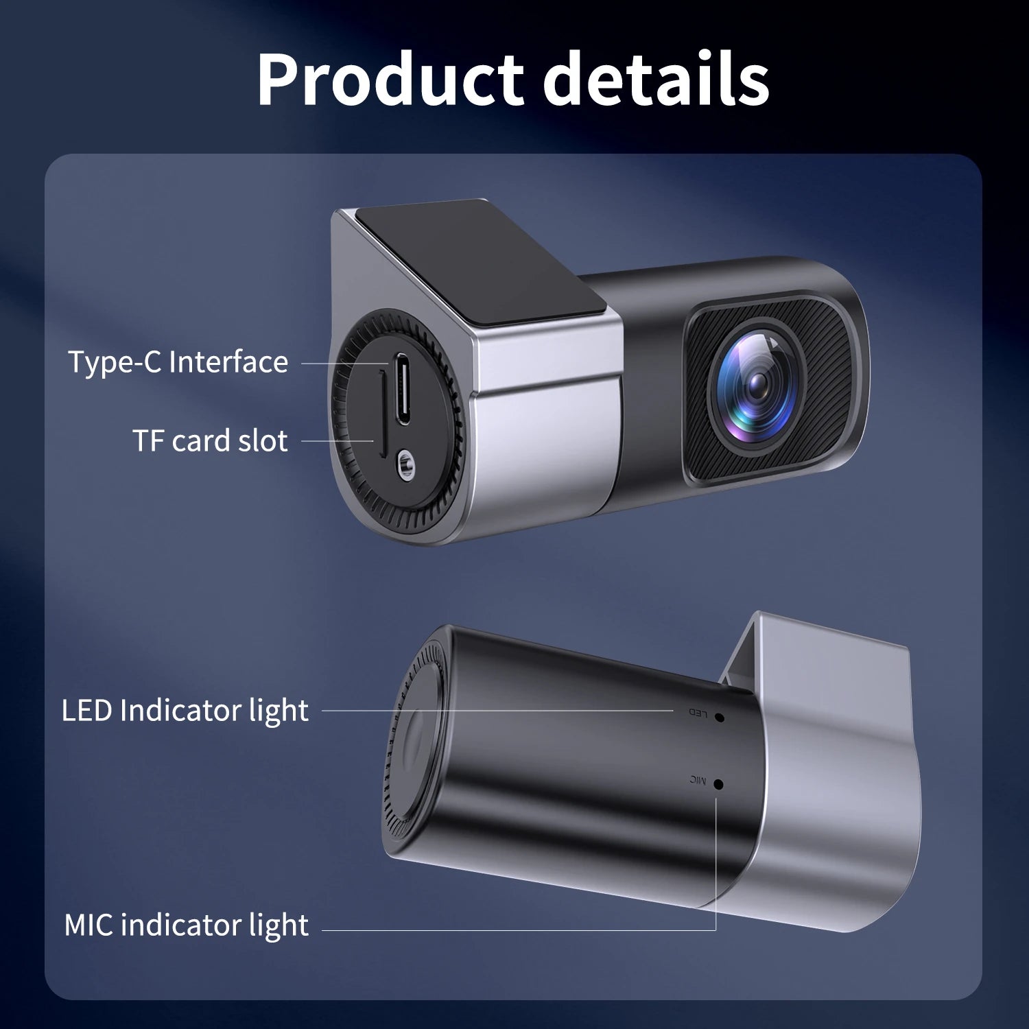 Câmera dashcam veicular 1080p com wifi visão noturna em fundo branco