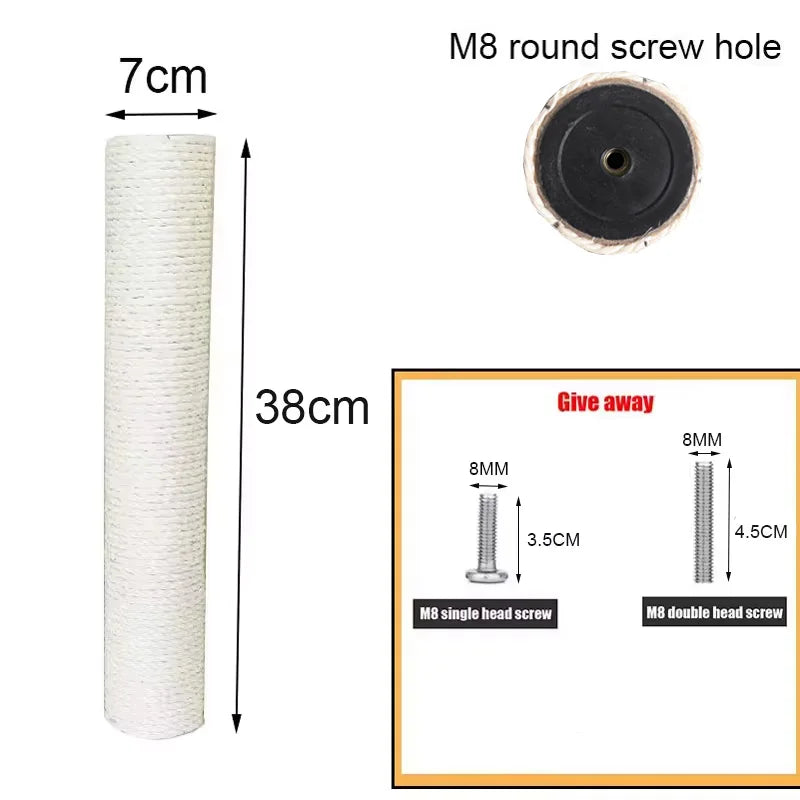 Arranhador para gatos poste com corda sisal e base antiderrapante em fundo branco