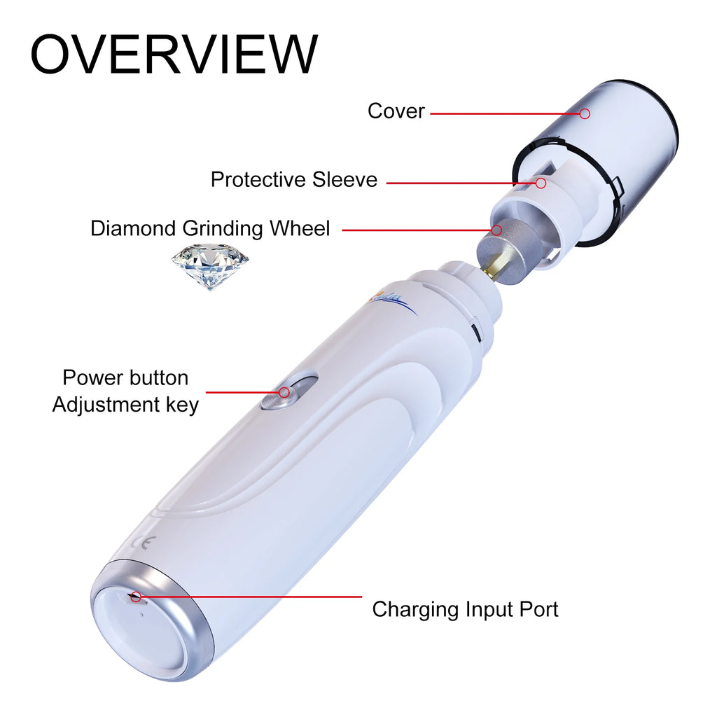 Lixa elétrica de unhas para pets USB recarregável em fundo branco