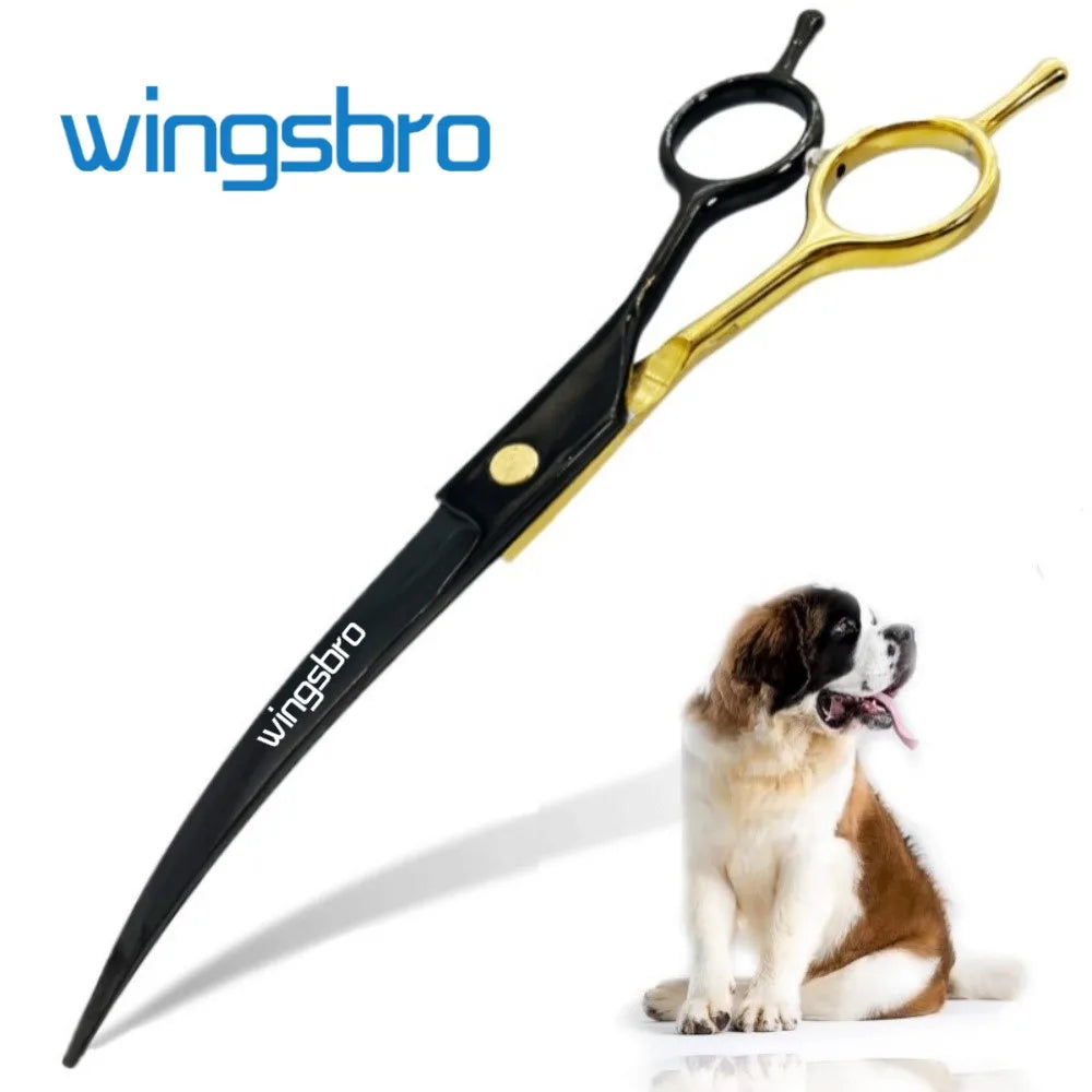 Tesoura curva profissional para tosa pet 7.5 polegadas em fundo branco