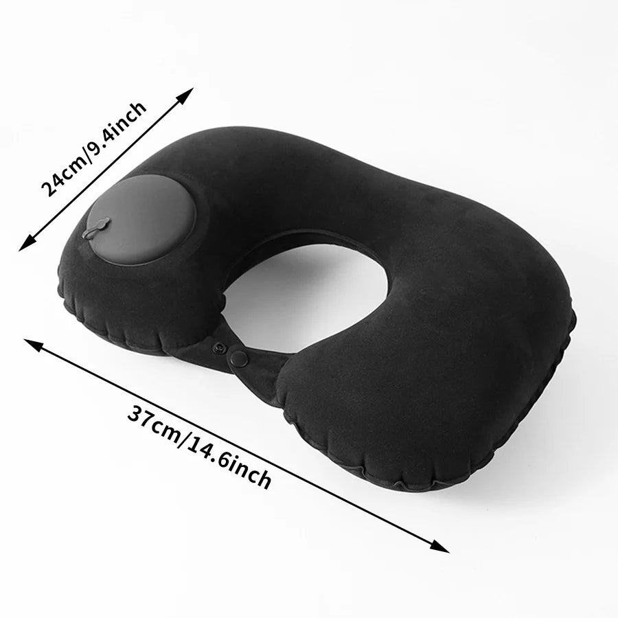Travesseiro de pescoço inflável portátil para viagem em fundo branco