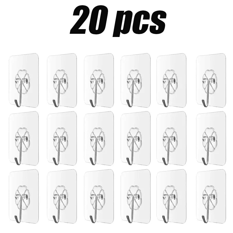 Kit de ganchos adesivos transparentes para parede em fundo branco