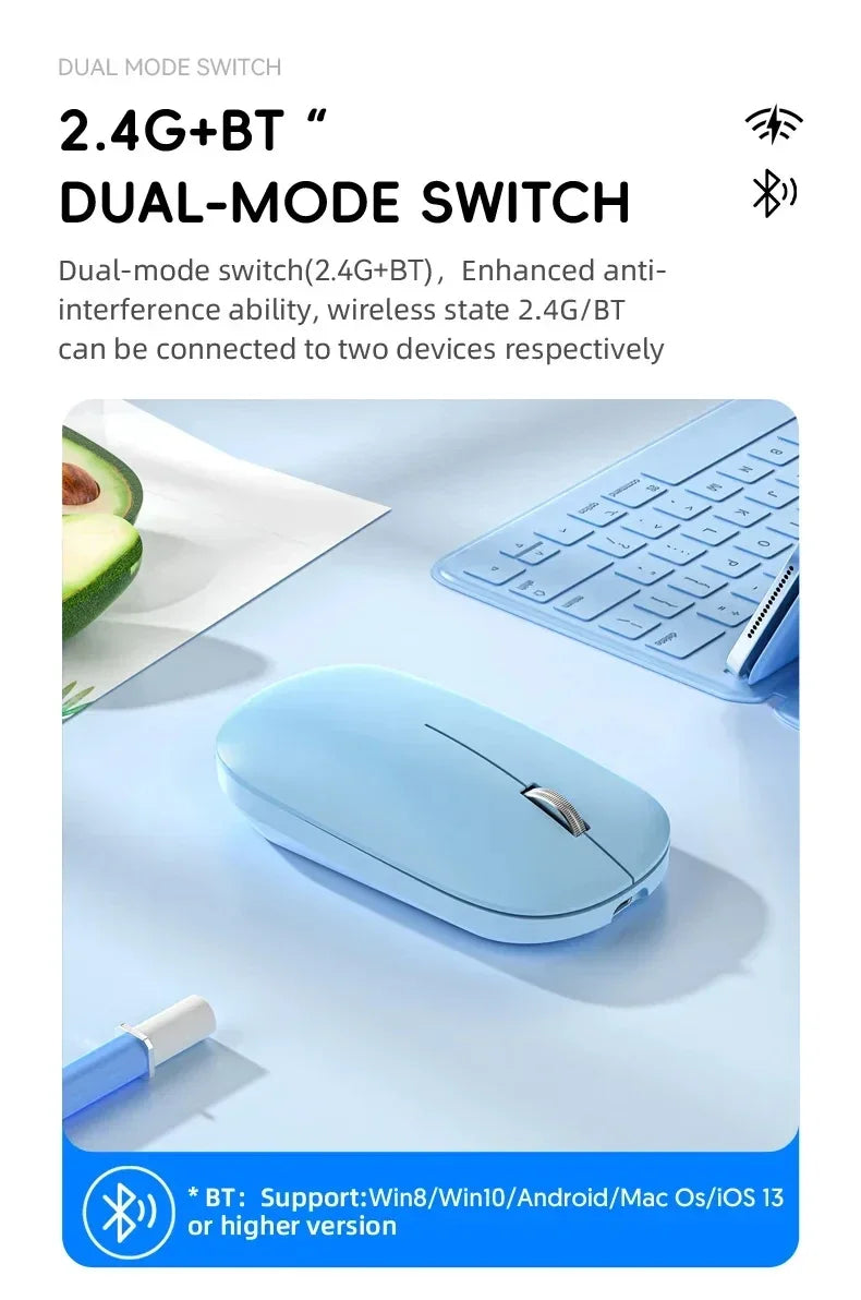 Mouse sem fio recarregável silencioso bluetooth em fundo branco
