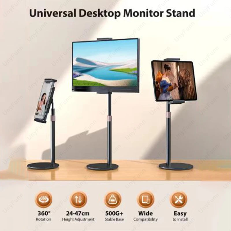 Suporte telescópico ajustável para monitor celular e tablet em fundo branco