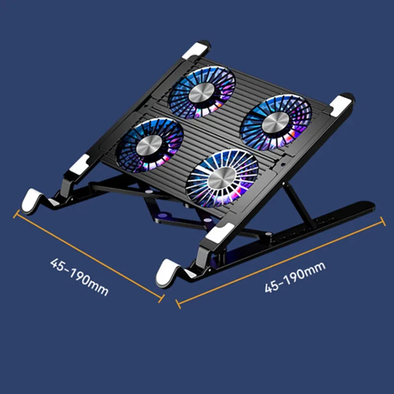 Base ventilada dobrável com 4 ventoinhas para notebook em fundo branco