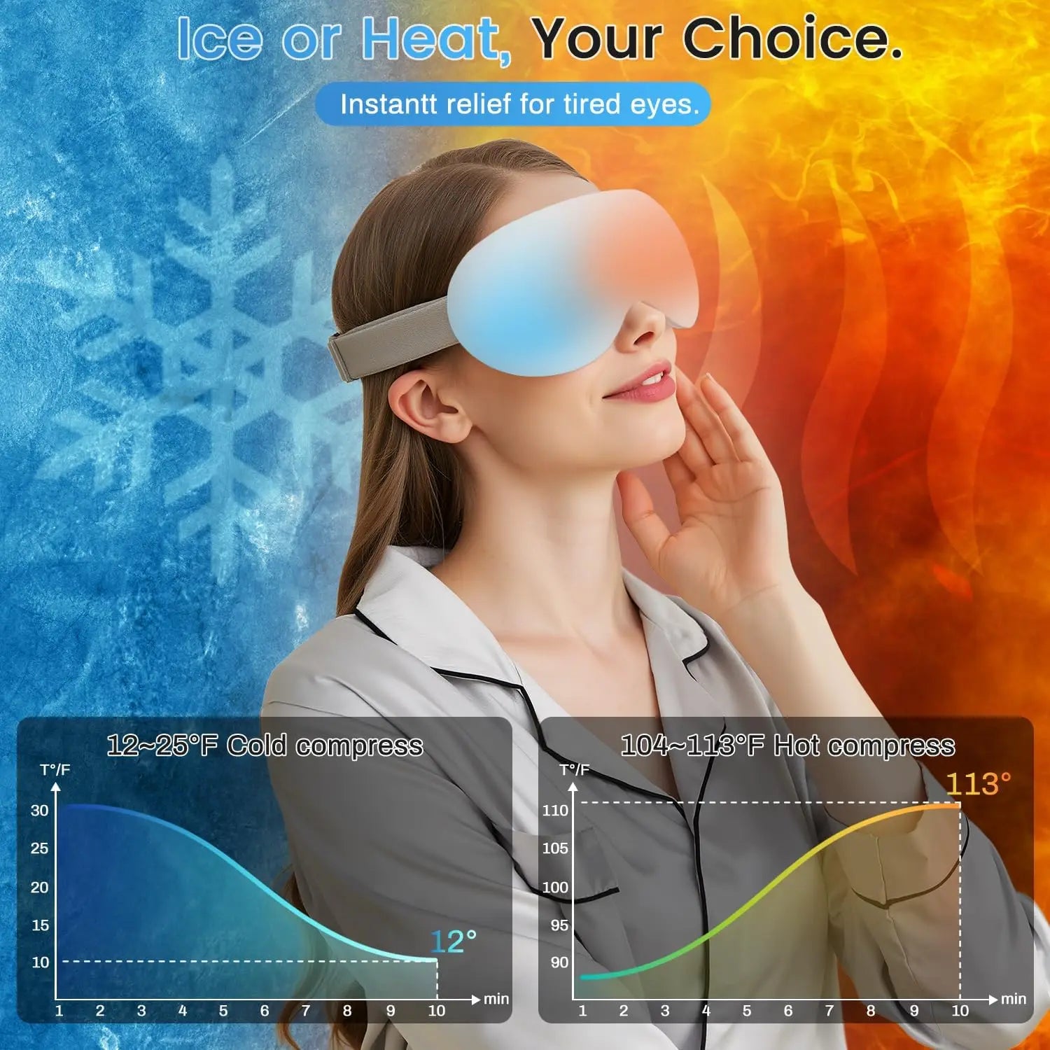 Massageador elétrico para olhos com aquecimento e Bluetooth em fundo branco