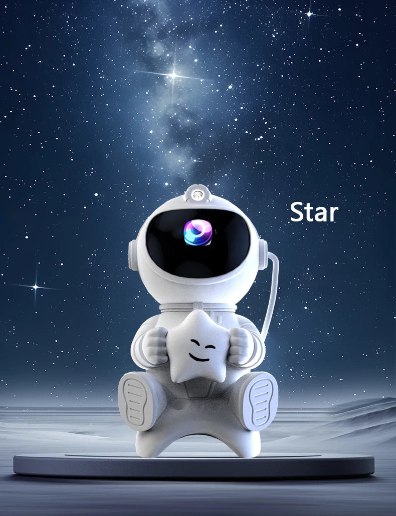 Projetor astronauta galáxia RGB com Bluetooth em fundo branco