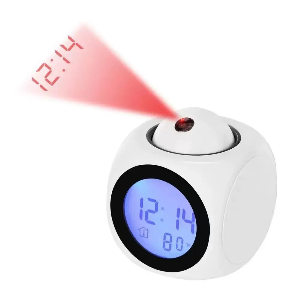 Relógio despertador com projeção no teto em fundo branco