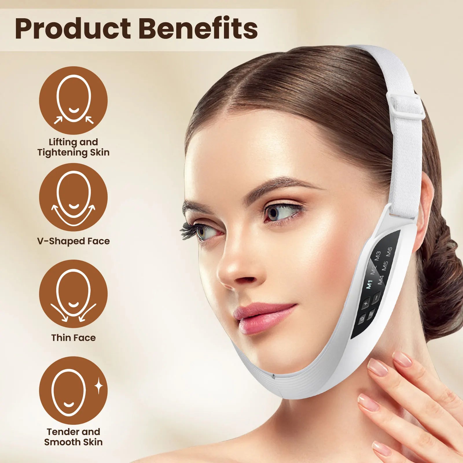 Massageador facial EMS microcorrente para lifting em fundo branco