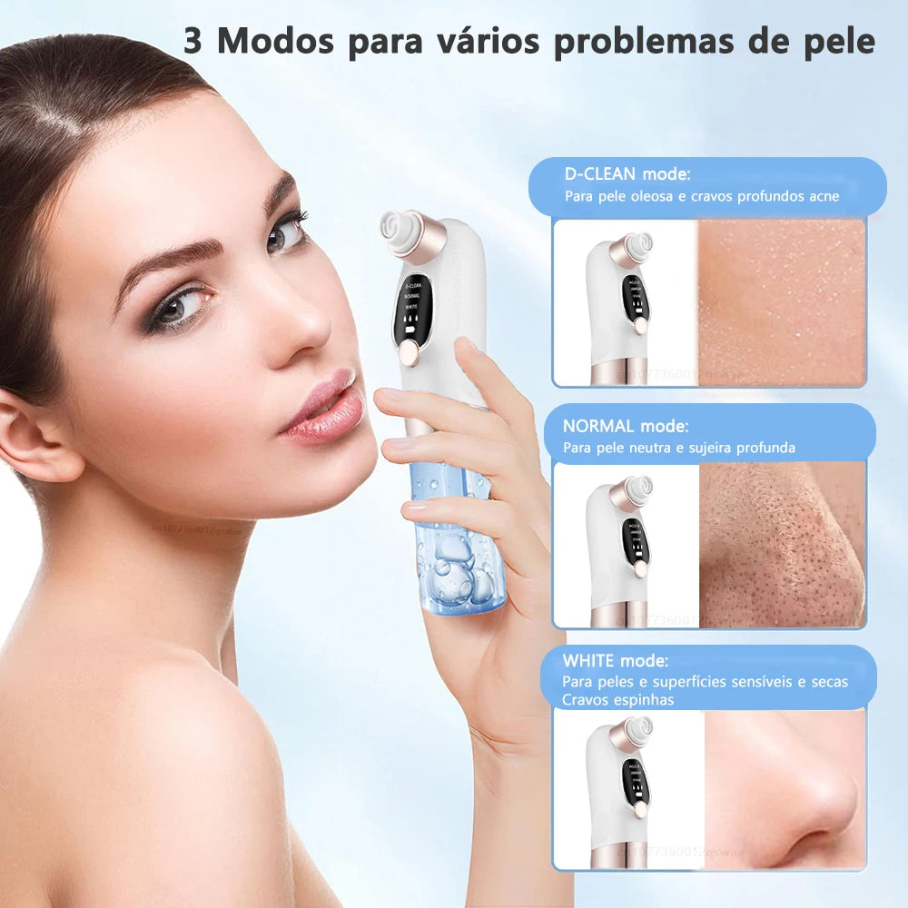 Removedor de cravos a vácuo elétrico USB com 5 cabeças em fundo branco