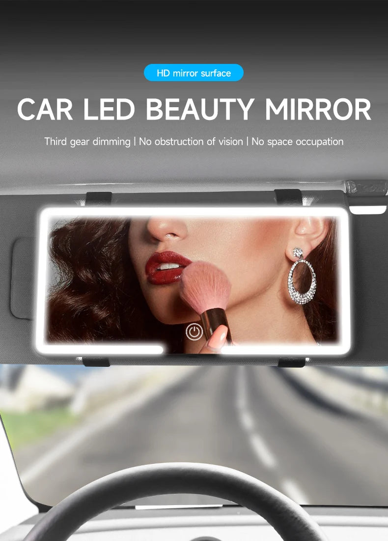 Espelho LED para carro dobrável HD com luz em fundo branco