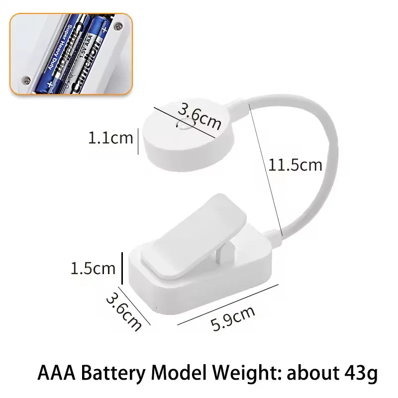 Luminária LED clip ajustável com 3 modos em fundo branco