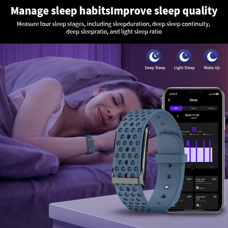 Pulseira fitness inteligente à prova d'água com monitor cardíaco em fundo branco