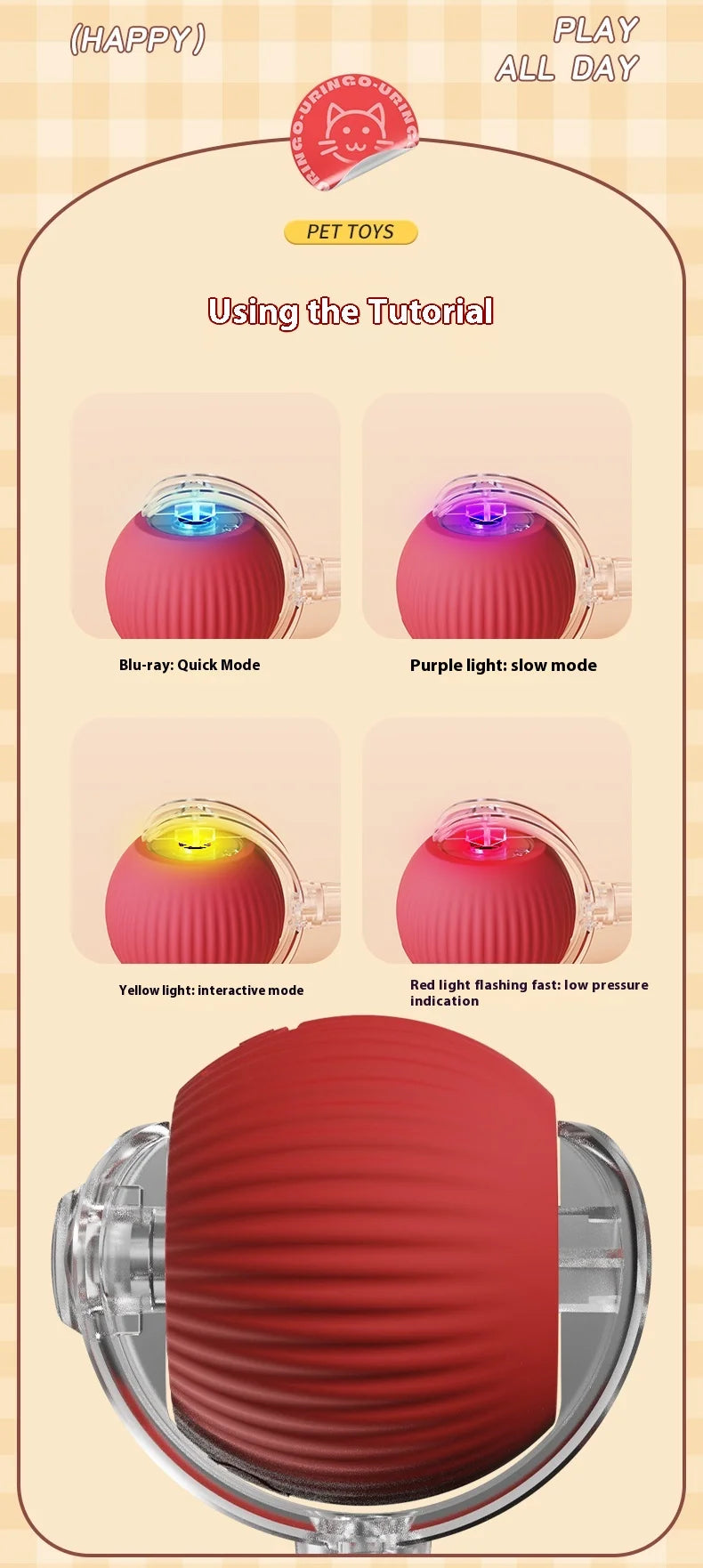Bola LED inteligente com sensor de movimento brinquedo para gato em fundo branco