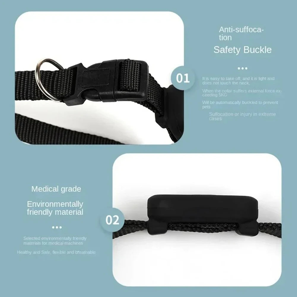 Rastreador GPS para cães e gatos à prova d'água com coleira ajustável em fundo branco