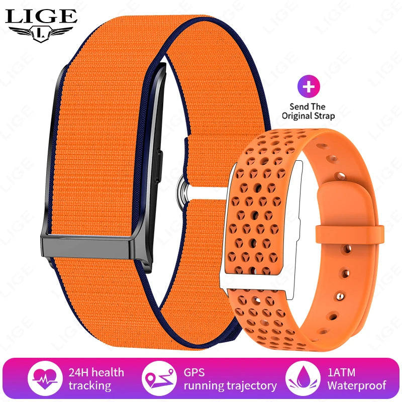 Pulseira fitness inteligente à prova d'água com monitor cardíaco em fundo branco