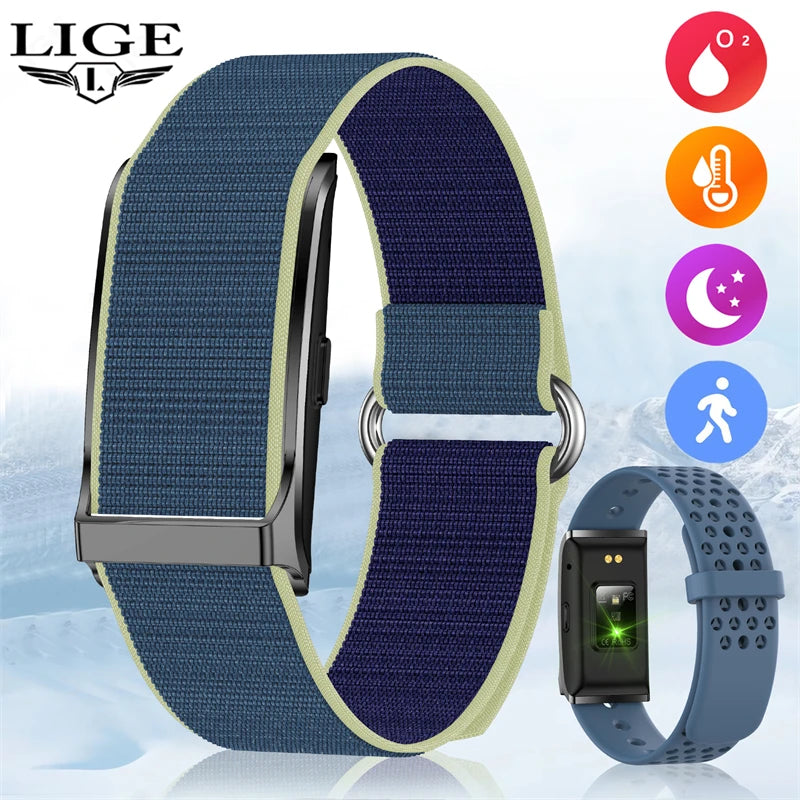 Pulseira fitness inteligente à prova d'água com monitor cardíaco em fundo branco