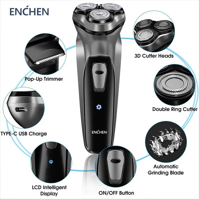 Barbeador Elétrico Rotativo 3 Lâminas Flutuantes USB - Foto 3