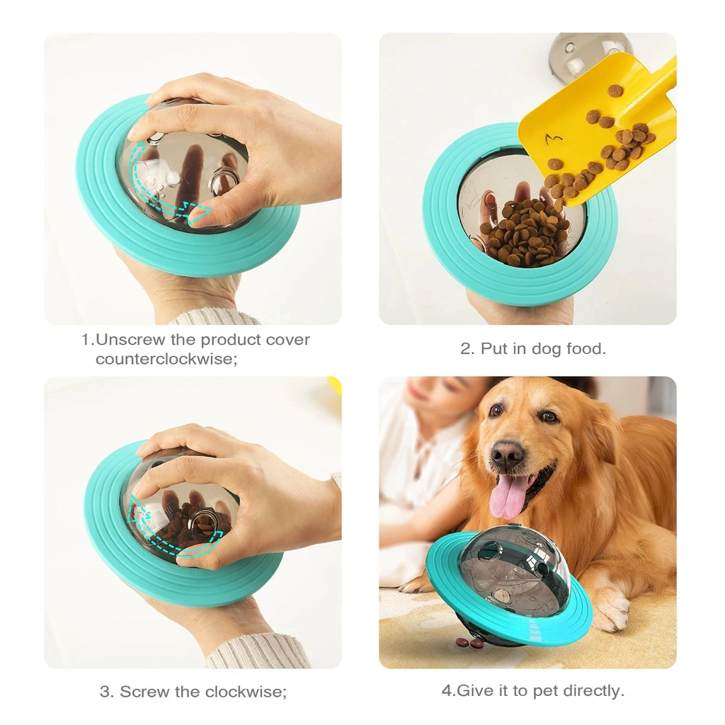 Brinquedo interativo para pet dispenser de petiscos em formato de bola em fundo branco