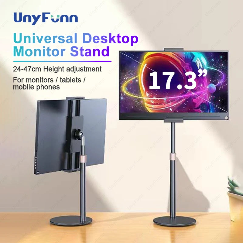 Suporte telescópico ajustável para monitor celular e tablet em fundo branco