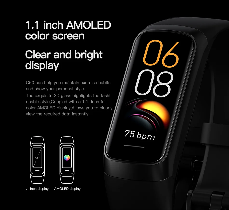 Smartwatch amoled com monitor cardíaco em fundo branco