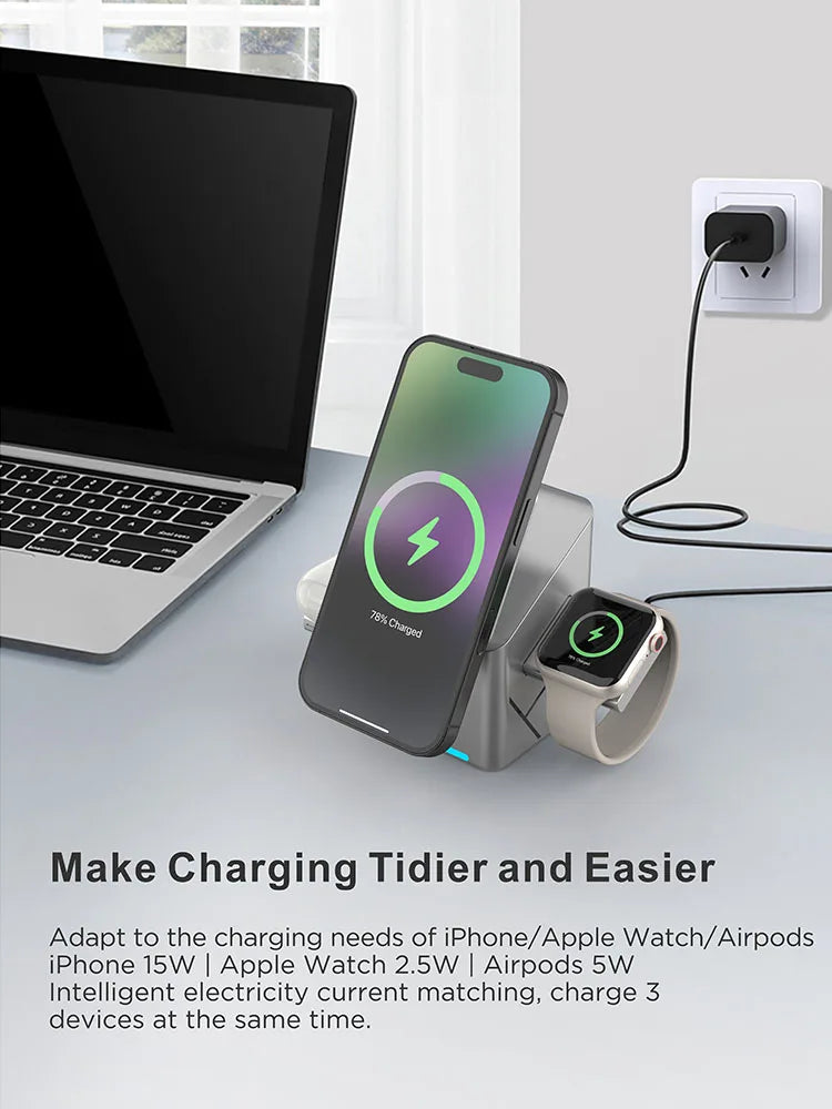 Carregador Sem Fio 3 em 1 Magnético 15W para iPhone, Apple Watch e AirPods - Foto 9