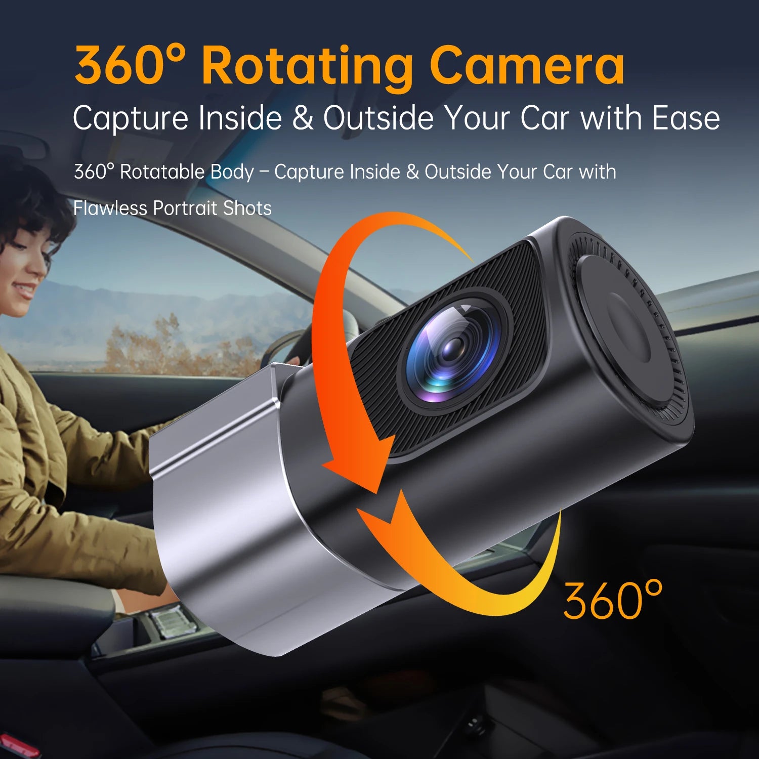 Câmera dashcam veicular 1080p com wifi visão noturna em fundo branco