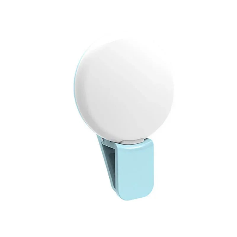 Ring light para celular clip com 3 níveis de luz em fundo branco