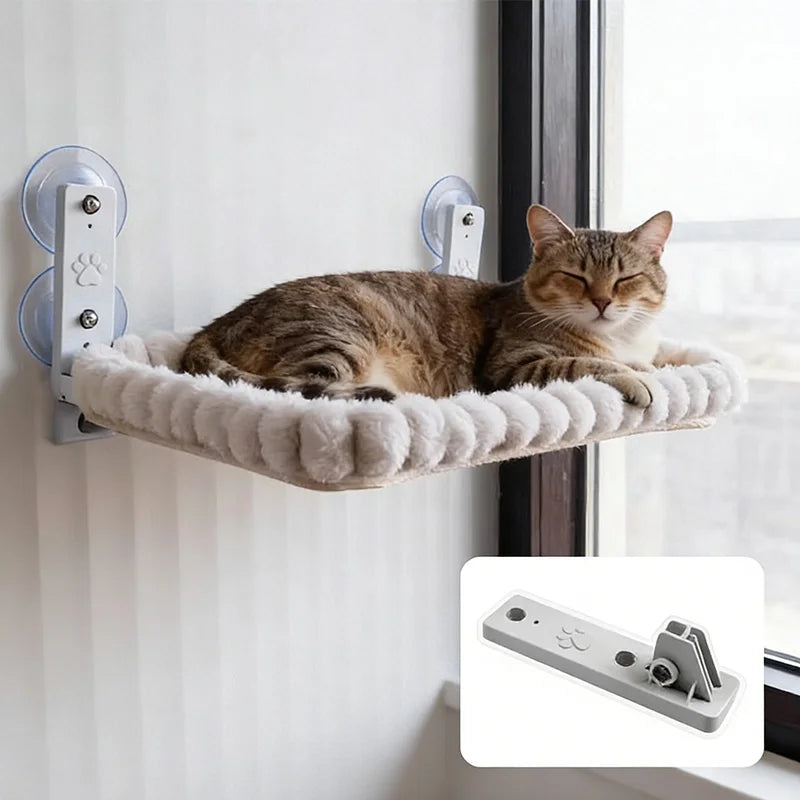 Rede de janela com suporte ventosa para gato em fundo branco