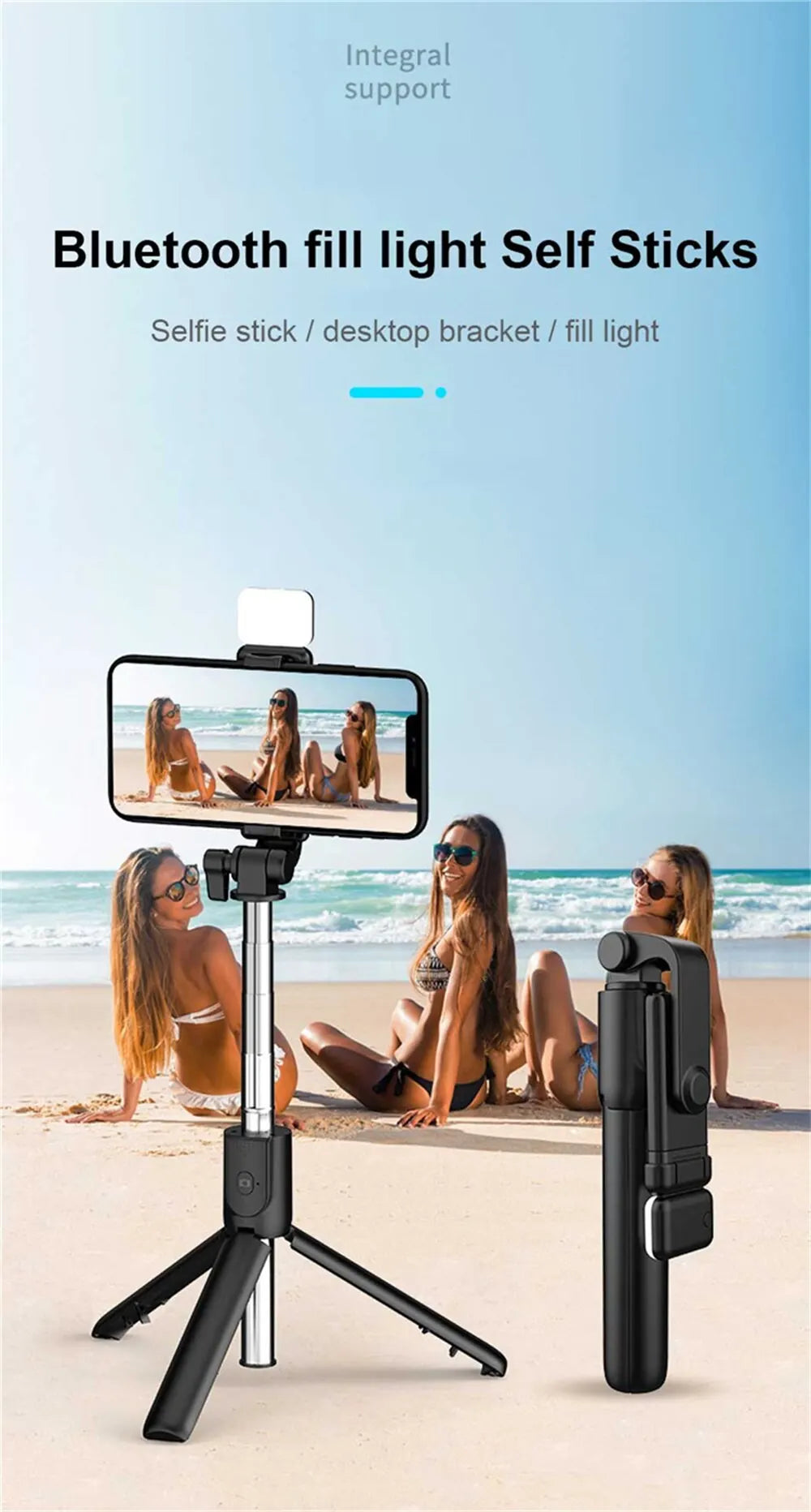 Tripé Selfie Bluetooth com Controle Remoto e Luz LED Ring 8