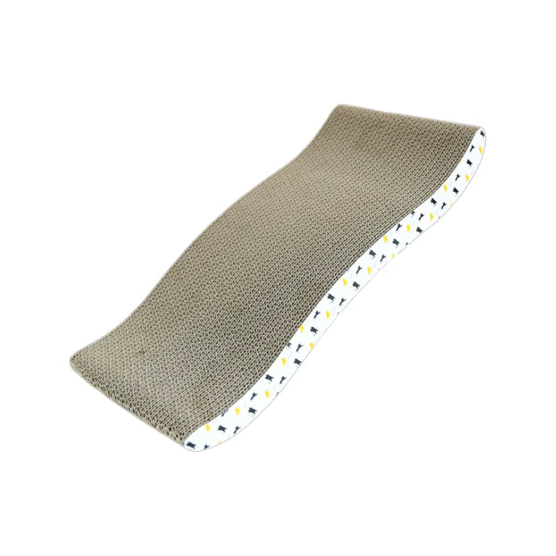 Arranhador de papelão ondulado formato onda para gatos em fundo branco
