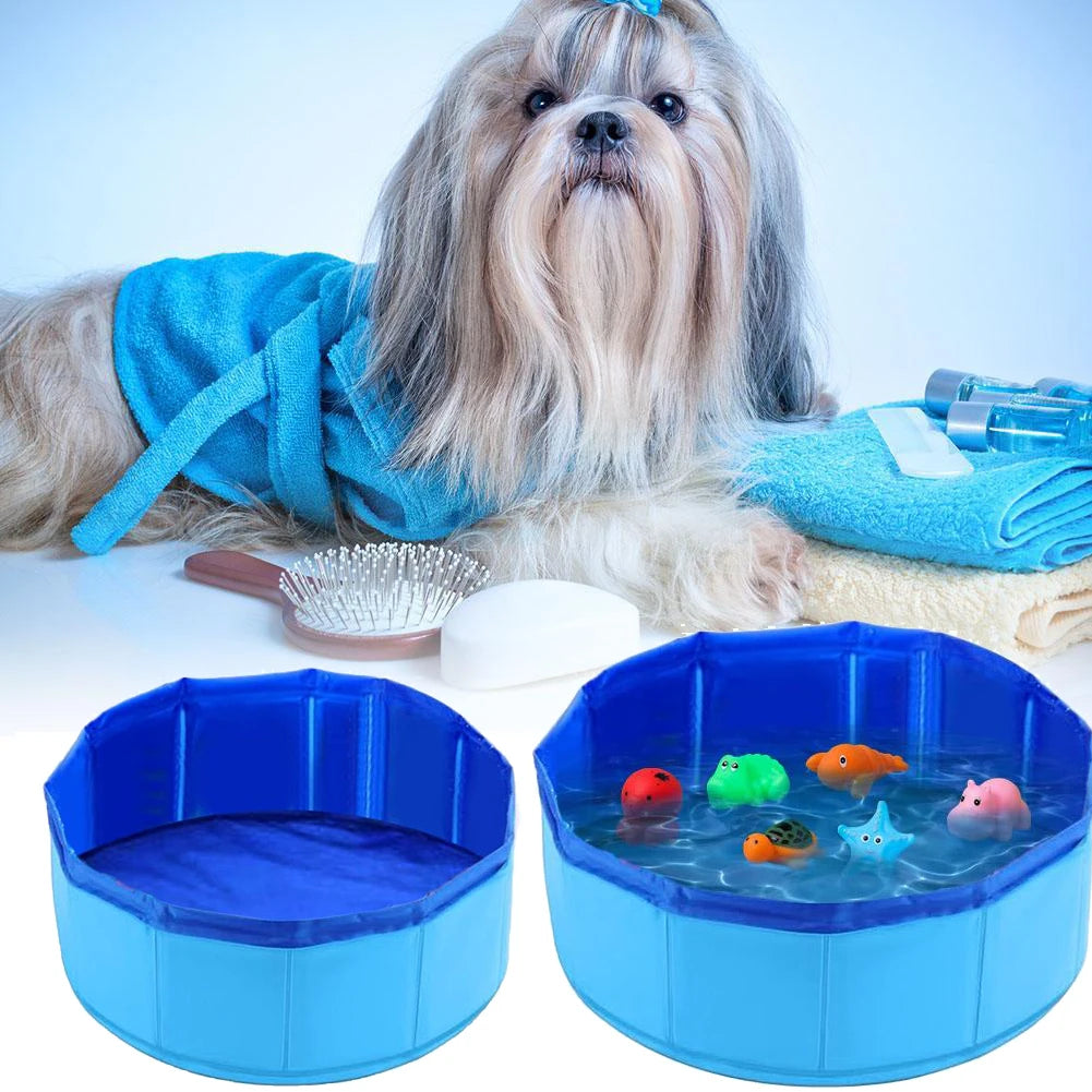 Piscina dobrável para pets banho e diversão antiderrapante em fundo branco