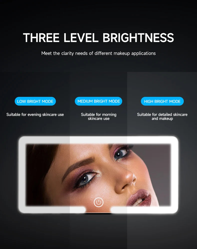 Espelho LED para carro dobrável HD com luz em fundo branco