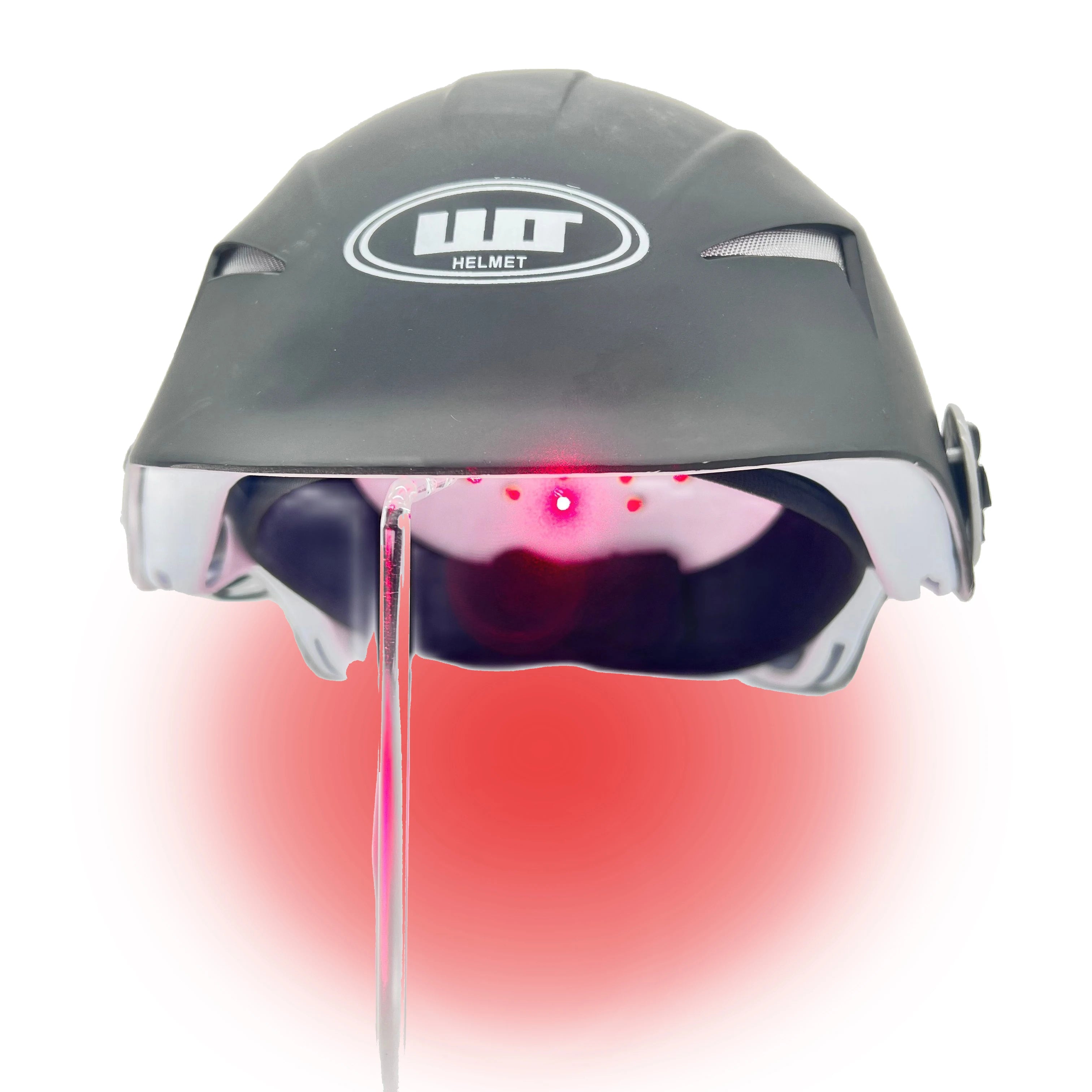 Capacete laser LED fototerapia para crescimento capilar em fundo branco