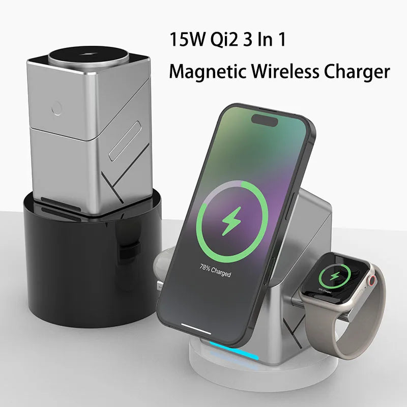 Carregador Sem Fio 3 em 1 Magnético 15W para iPhone, Apple Watch e AirPods - Foto 4