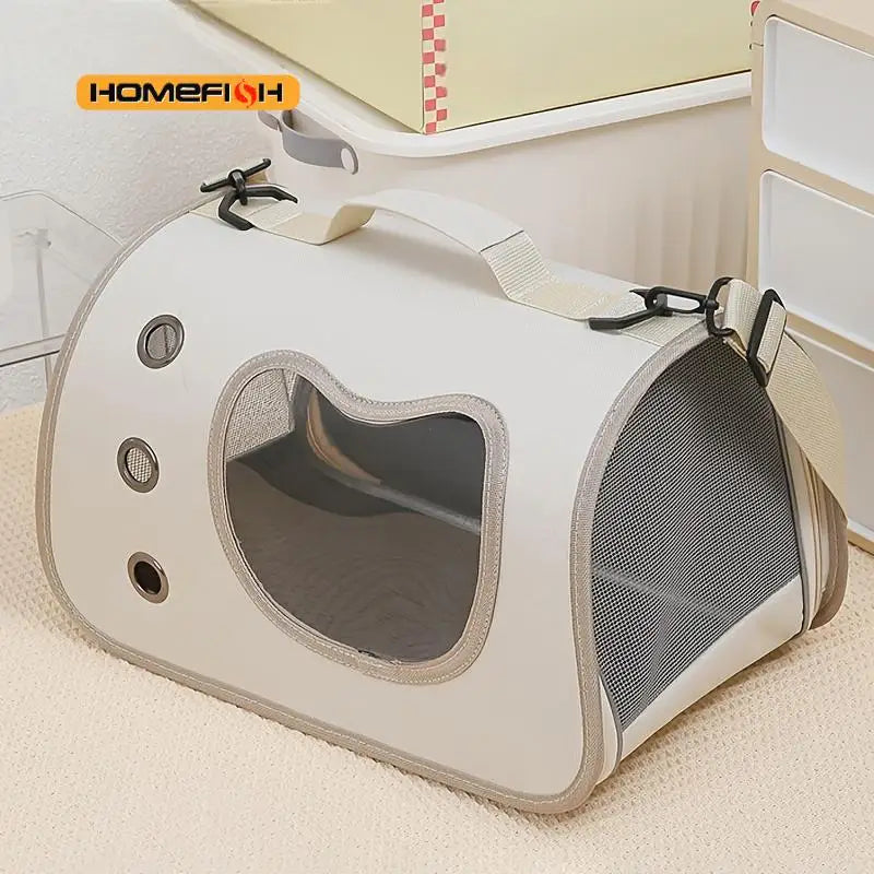 Bolsa transporte portátil para gatos e cães pequenos respirável em fundo branco
