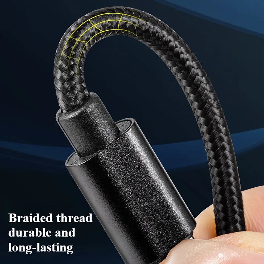Cabo USB-C reforçado nylon trançado fast charge em fundo branco